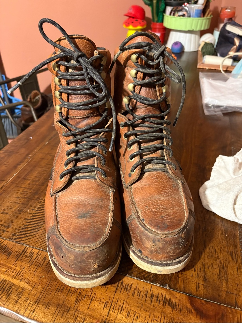 Irish Setter Brown Leather Moc Toe Work Boots with Black Laces